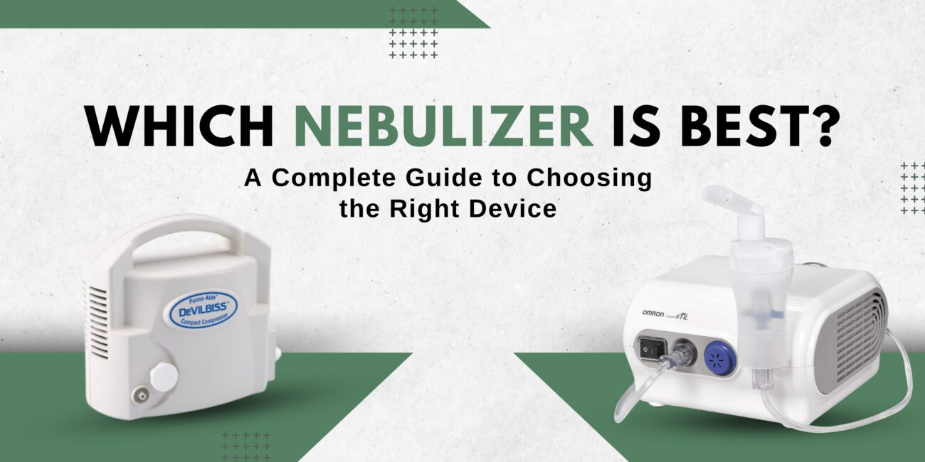 the banner with the text Which Nebulizer Is Best? A Complete Guide to Choosing the Right Device with display of nebulizers