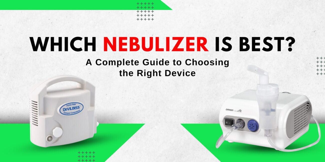 the banner with the text Which Nebulizer Is Best? A Complete Guide to Choosing the Right Device with display of nebulizers