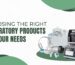 Image displaying various respiratory products like oxygen concentrators, nebulizers, CPAP machines, and ventilators. Text reads 'Choosing the Right Respiratory Products for Your Needs' on a white and green background.