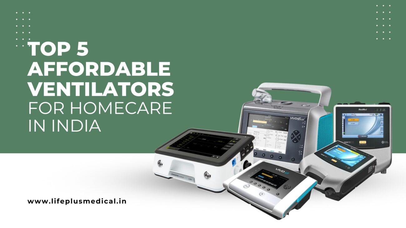 Top 5 affordable ventilators for home care in India – A selection of modern, compact, and portable ventilators displayed against a green background